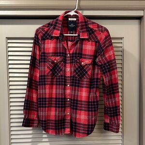 American Eagle Outfitters Pink and Black Plaid Shirt